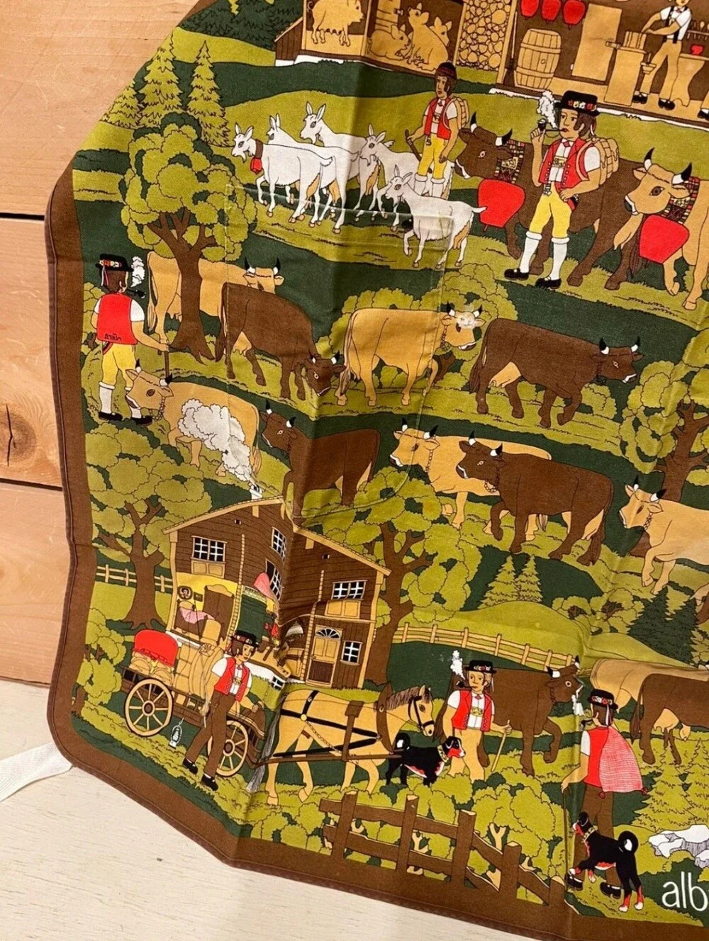 Vintage 70s Switzerland Fisba Stoffels Apron Country Farmhouse Alps Folk Art